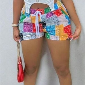 Color Block Bandana Print Shorts